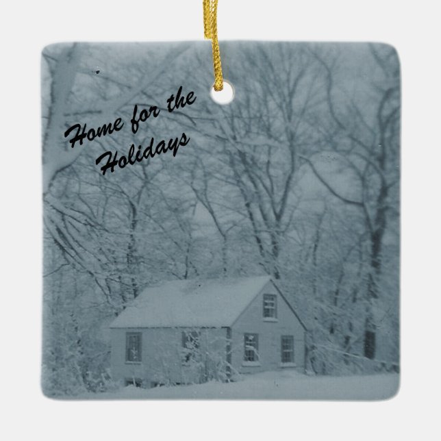 Doll House in Snow Storm Ceramic Ornament (Front)