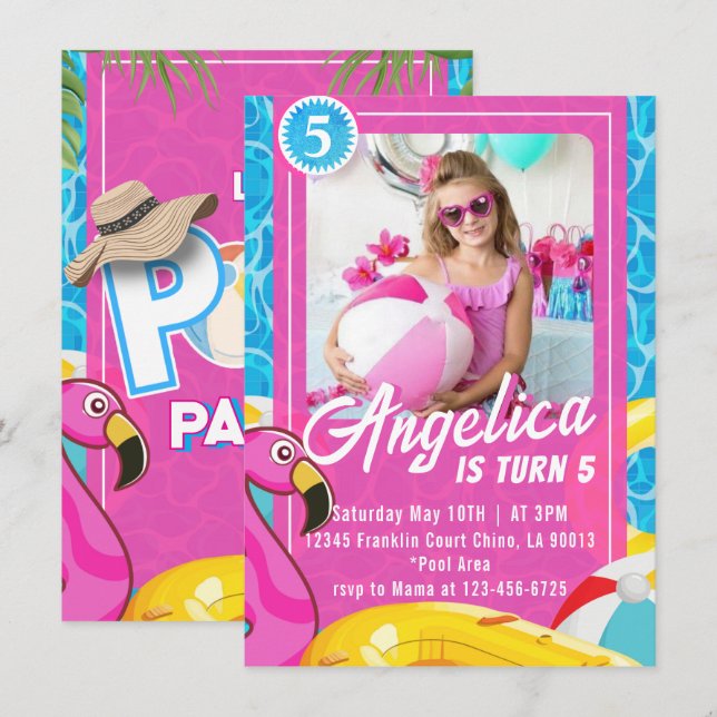Doll Pink Fashion Pool Birthday Invitation (Front/Back)