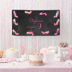 Doll pink high heel shoes girl birthday party banner
