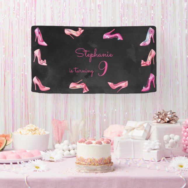 Doll pink high heel shoes girl birthday party banner (Party)