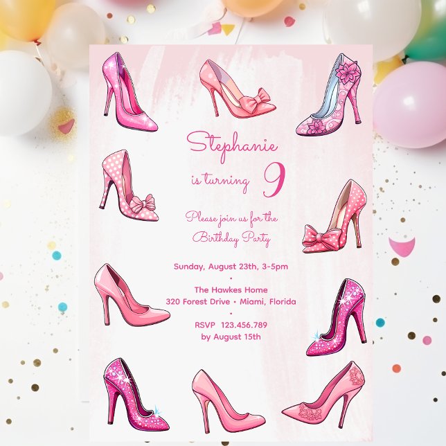 Doll pink high heel shoes girl birthday party invitation (Creator Uploaded)
