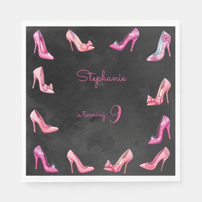 Doll pink high heel shoes girl birthday party napkin (Front)