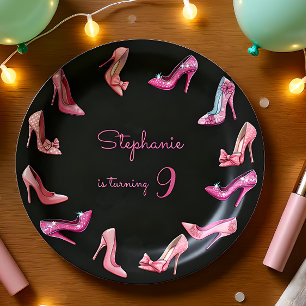 Doll pink high heel shoes girl birthday party paper plate