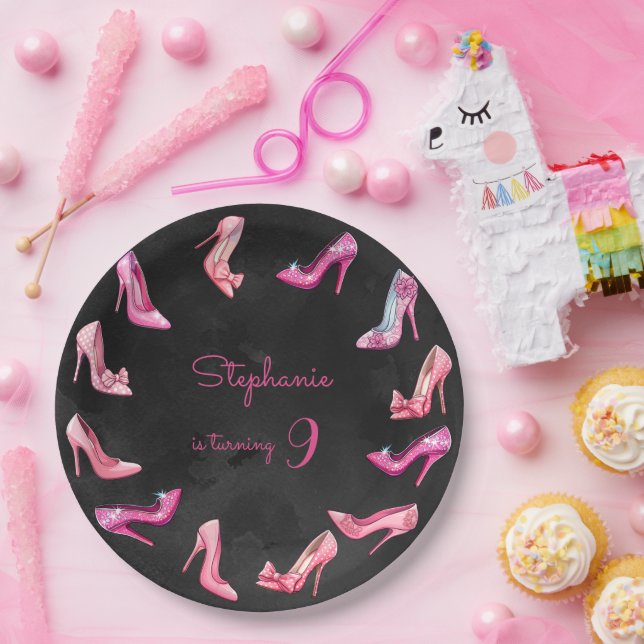 Doll pink high heel shoes girl birthday party paper plate (Party)