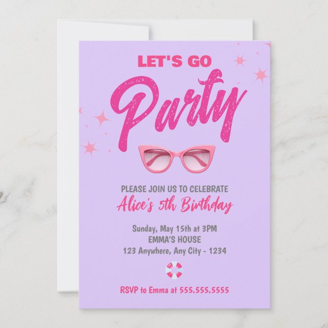 Doll Pink Malibu Girl Let's Go Party Birthday Invitation (Front)