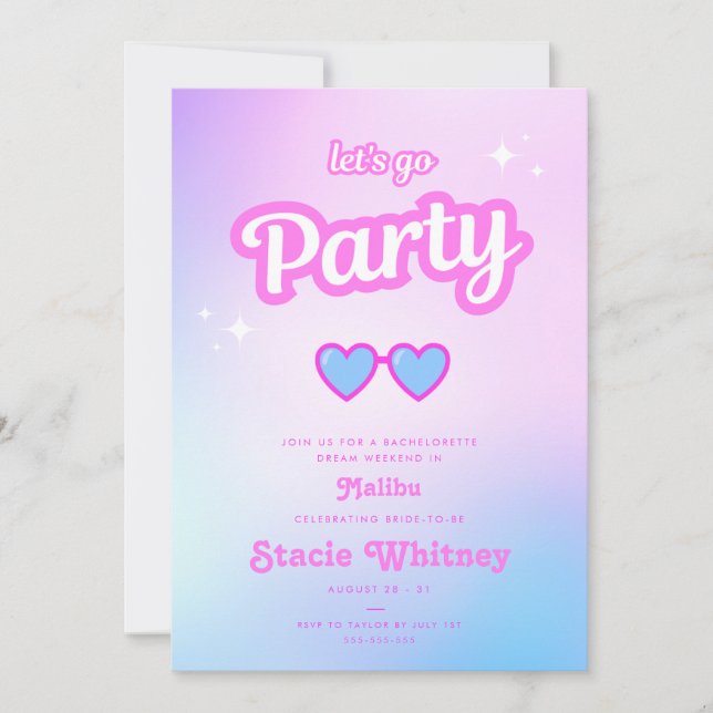 Doll Pink Malibu Girl Let's Go Party Birthday Invitation (Front)
