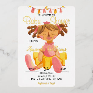 Doll Princess in Ballet Tutu,Gold Foil Invitation