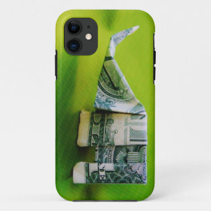 Dollar bill origami Elephant on Green background iPhone 11 Case