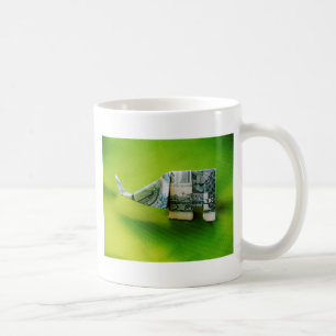 Dollar bill origami Elephant on Green background Coffee Mug