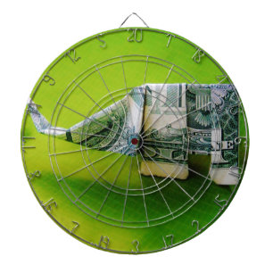 Dollar bill origami Elephant on Green background Dartboard