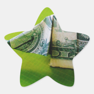 Dollar bill origami Elephant on Green background Star Sticker