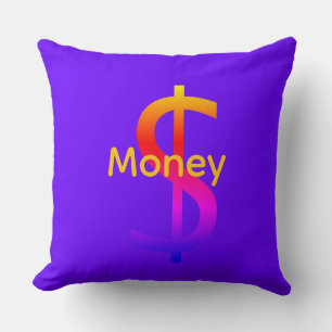 Dollar $ign Money Logo Rainbow Electric Blue Cushion