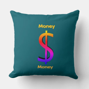 Dollar $ign Money  Logo Rainbow Teal Cushion