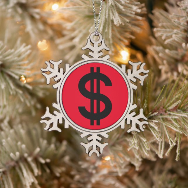 Dollar Sign Money Snowflake Pewter Christmas Ornament (Tree)