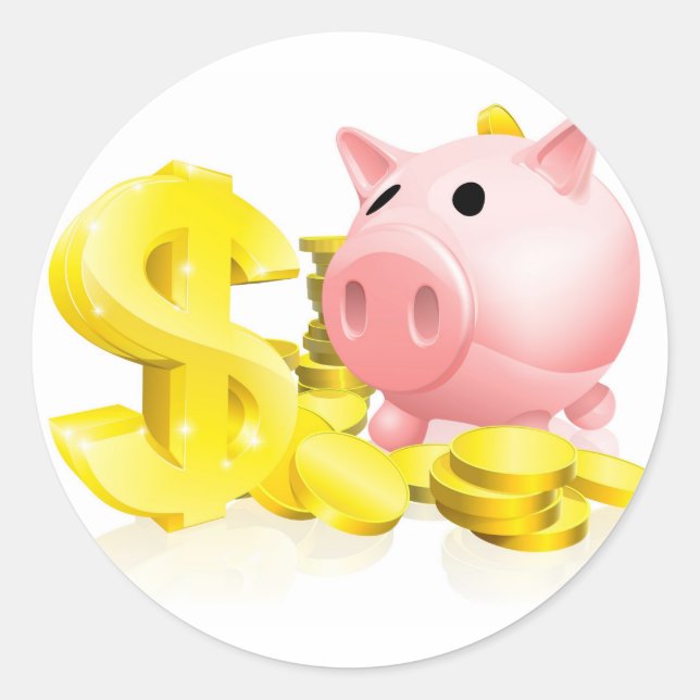 Dollar sign piggy bank classic round sticker (Front)