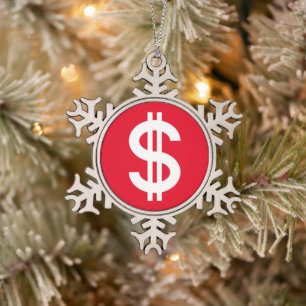 Dollar Sign  Snowflake Pewter Christmas Ornament