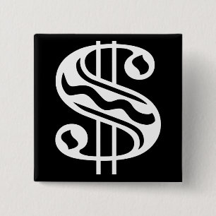 Dollar Sign - White 15 Cm Square Badge