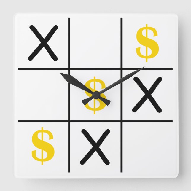Dollar Tic Tac Toe Square Wall Clock (Front)