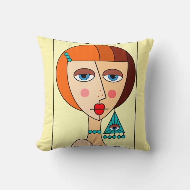 Dolled Up Redhead Women Beautiful Cubism Cushion (Front)