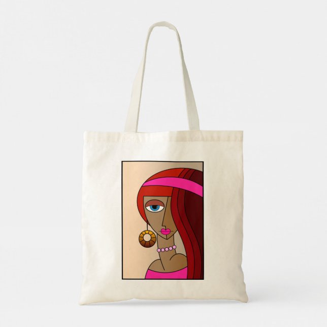 Dolled Up Redhead Women Beautiful Cubism Tote Bag (Back)