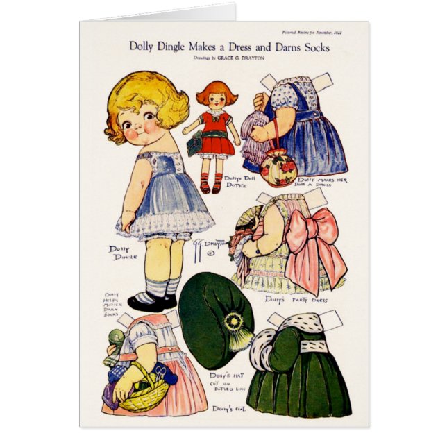 Dolly Dingle Makes a Dress Paper Doll Card (Front)