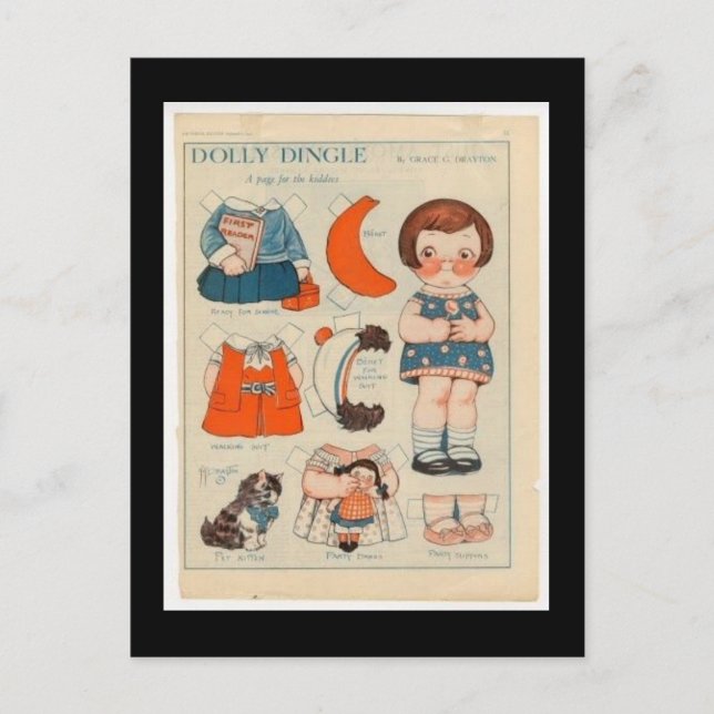 DOLLY DINGLE PAPER DOLL POSTCARD (Front)