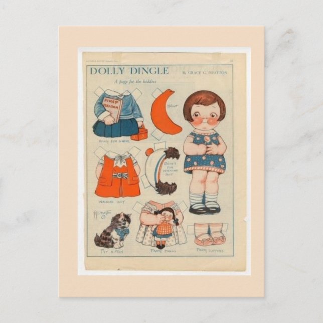 DOLLY DINGLE PAPER DOLL POSTCARD (Front)