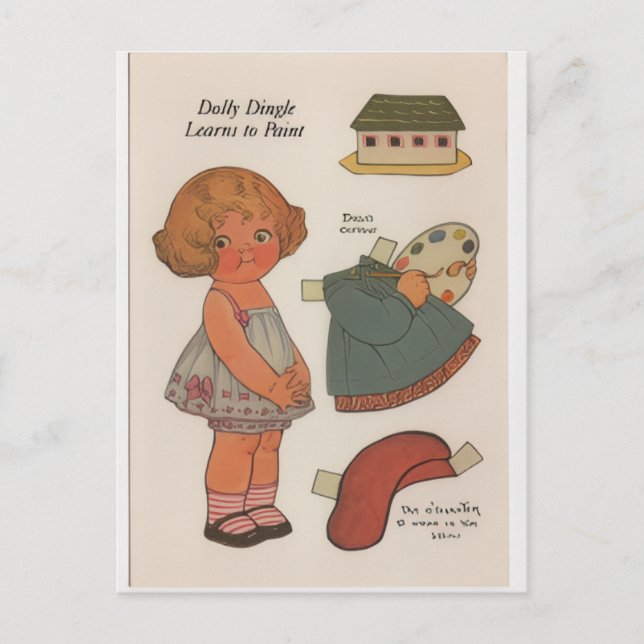 DOLLY DINGLE paperdoll Learn to paint Postcard (Front)
