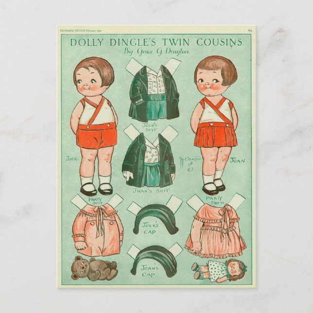 Dolly Dingle's Twin Cousins Paper Doll Postcard (Front)