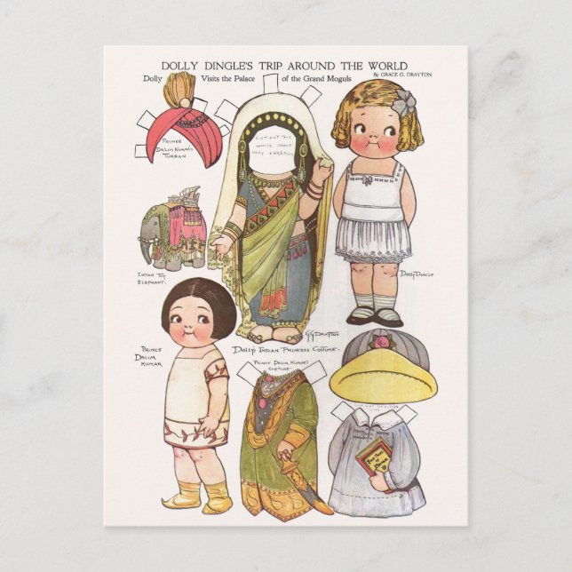 Dolly Dingle's World Trip Paper Dolls Reprint Postcard (Front)