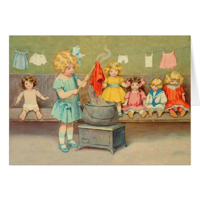 Dolly Laundry Girl Vintage Playing Dolls Cute (Front Horizontal)