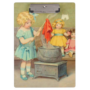 Dolly Laundry Girl Vintage Playing Dolls Cute Clipboard