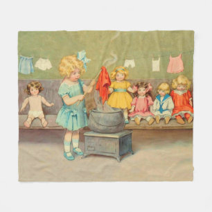 Dolly Laundry Girl Vintage Playing Dolls Cute Fleece Blanket