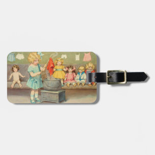 Dolly Laundry Girl Vintage Playing Dolls Cute Luggage Tag