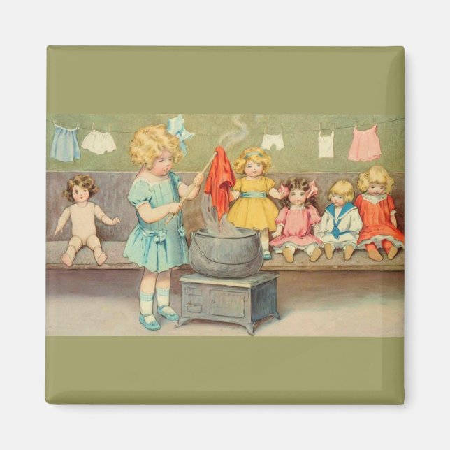 Dolly Laundry Girl Vintage Playing Dolls Cute Magnet (Front)