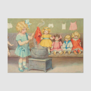 Dolly Laundry Girl Vintage Playing Dolls Cute Tissue Paper