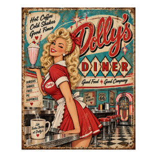 Dolly’s Diner Vintage 1950s Americana Retro Pin-Up Poster