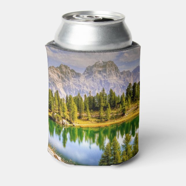Dolomite Mountains and Lake Stunning Landscape Can Cooler (Can Back)