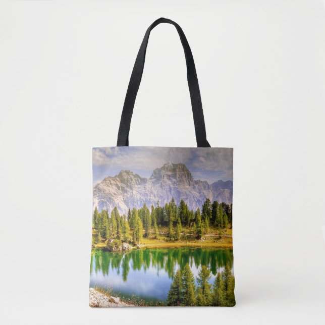 Dolomite Mountains and Lake Stunning Landscape Tote Bag (Front)
