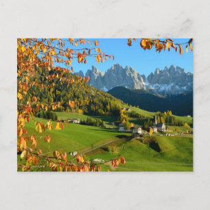 Dolomite village in autumn postcard