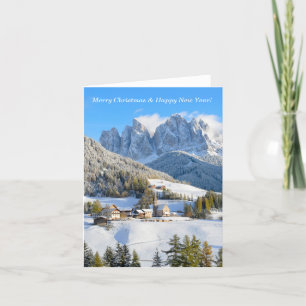 Dolomite village in winter christmas card