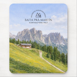 Dolomites Alpine Cabin Watercolor Nature Landscape Mouse Mat