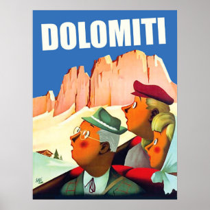 Dolomites Alps, tourists in sightseeing Poster