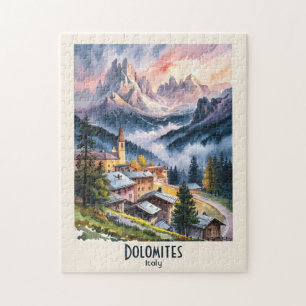 Dolomites Italy Alps Mountain Landscape Watercolor Jigsaw Puzzle