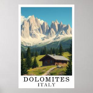 Dolomites Italy Mountain Alpine Cabin Art Poster