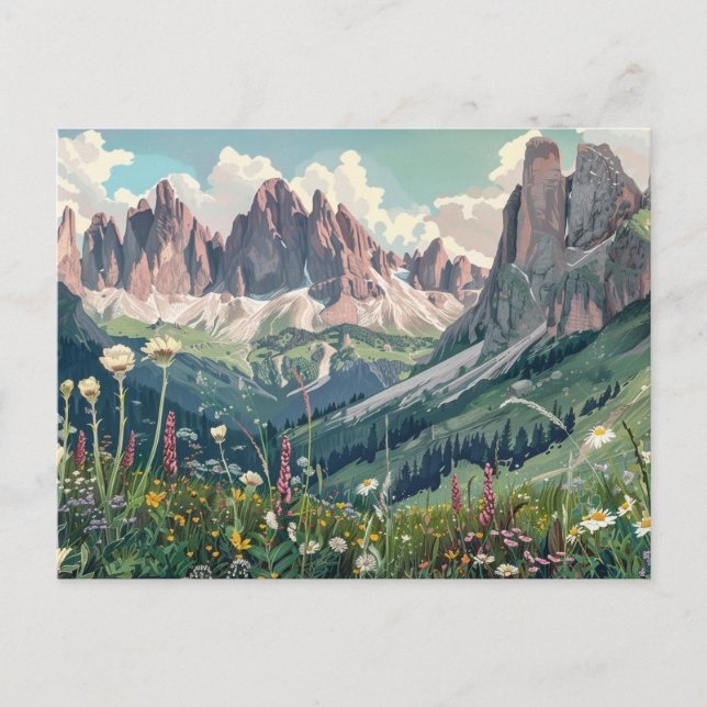 Dolomites, Italy Retro Travel Postcard (Front)