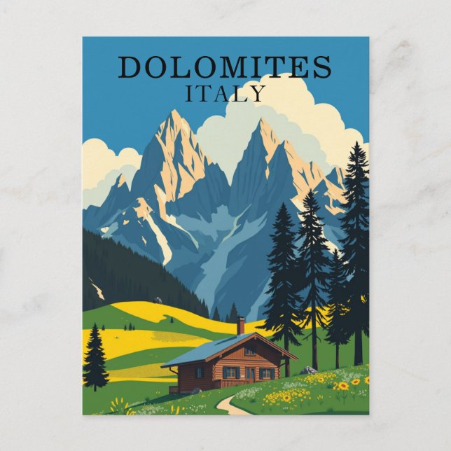 Dolomites Italy Retro Travel Postcard (Front)