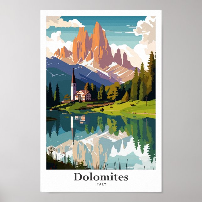 Dolomites Italy Travel Art Vintage Illustration Poster (Front)