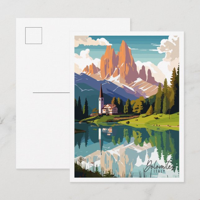 Dolomites Italy vintage travel illustration Postcard (Front/Back)