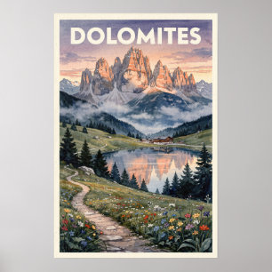 Dolomites Italy Vintage Travel Poster